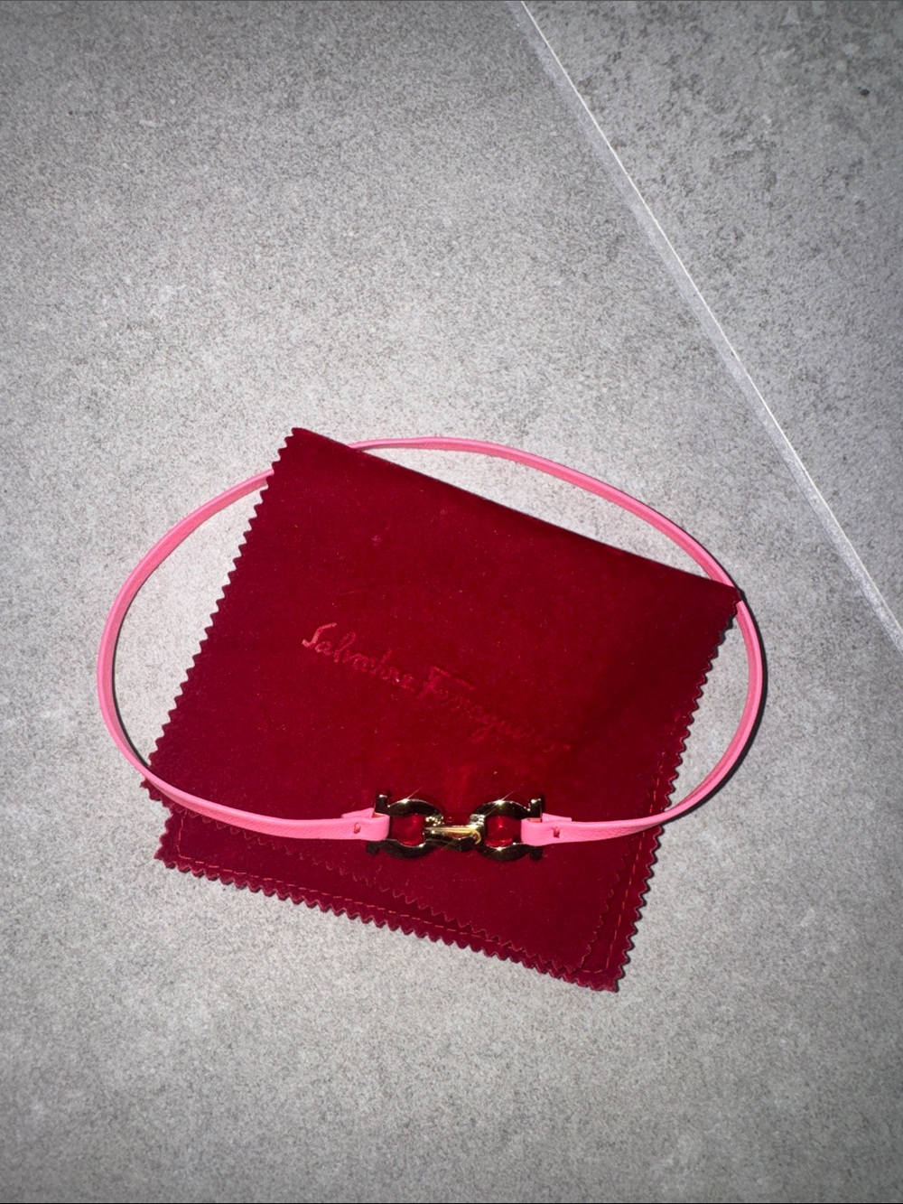 Salvatore Ferragamo Pink Leather choker + bracelet & Gold Gancini clasp